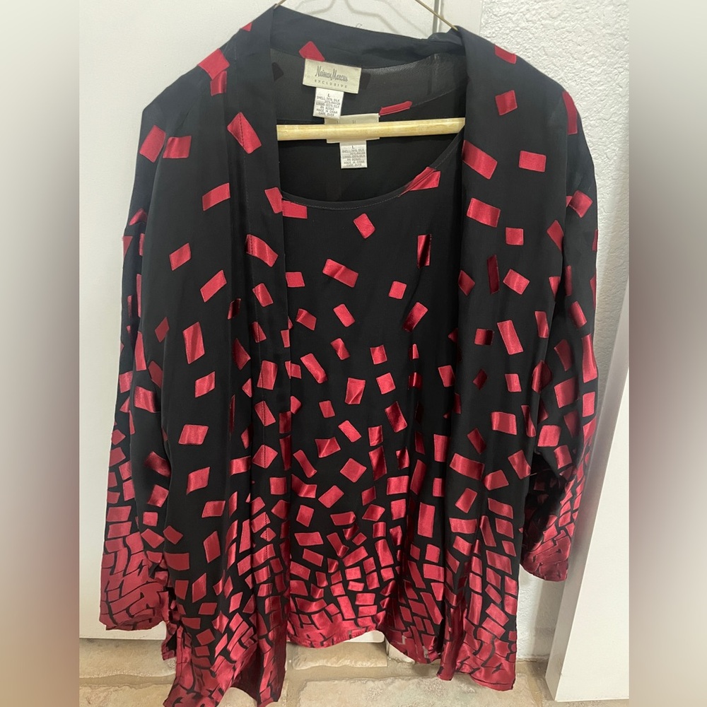 Vintage neiman marcus exclusive tank & light over jacket set red black womens L